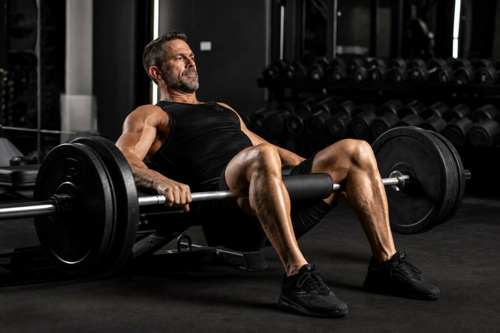Uomo over 40 che allena i glutei in palestra
