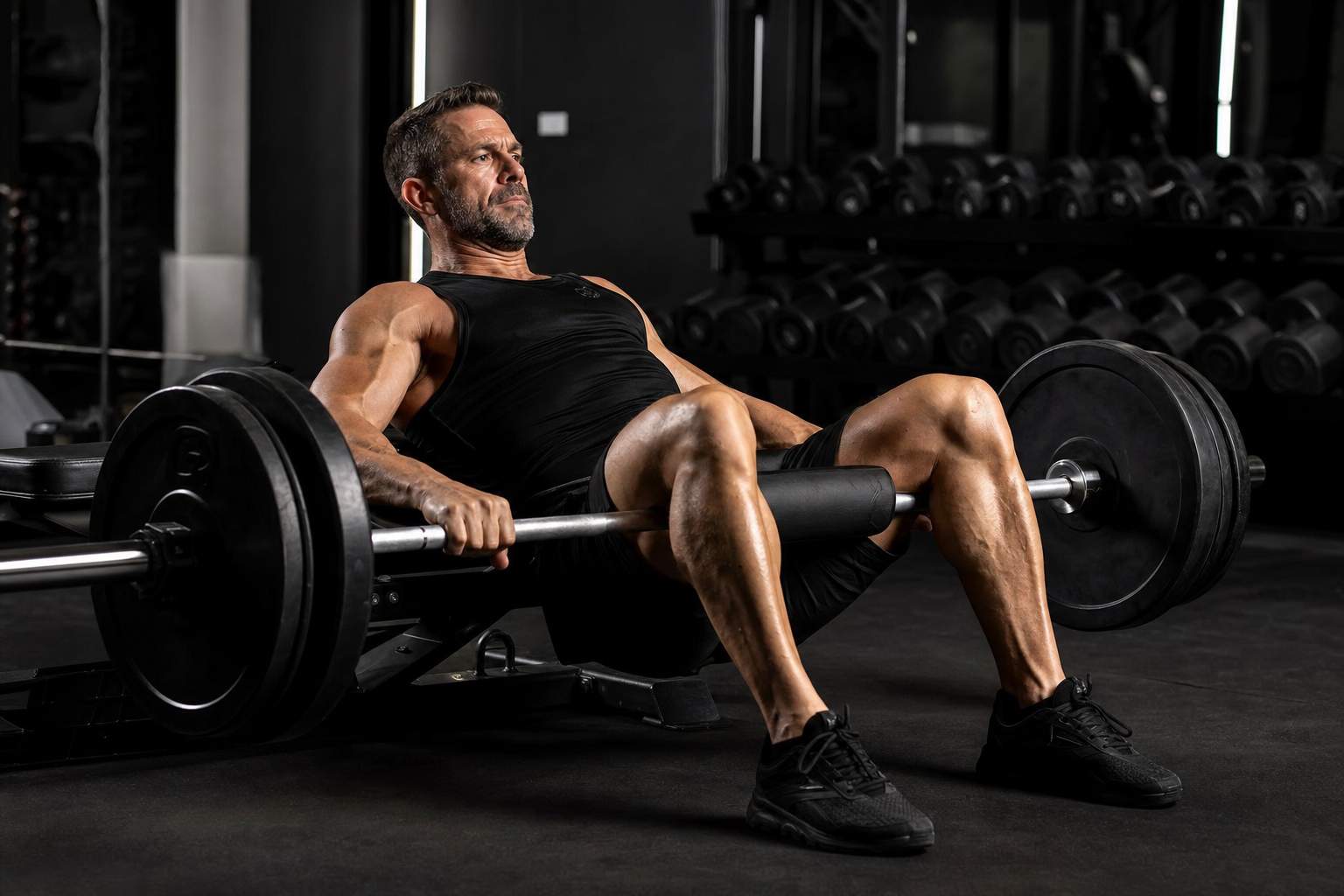 Uomo over 40 che allena i glutei in palestra